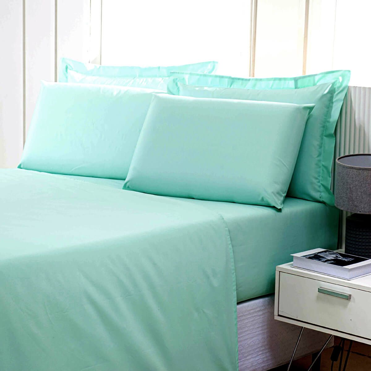 Enxoval de Hotel Sob Encomenda! Lençol Casal com Elast  140x190x30cm Percal 180 Fios Misto Verde- Confort