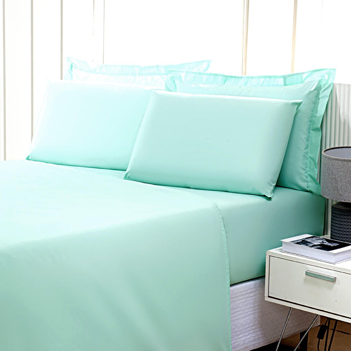 Enxoval de Hotel Sob Encomenda! Lençol King Sem Elast  280x250cm Percal 180 Fios Misto Verde - Confort