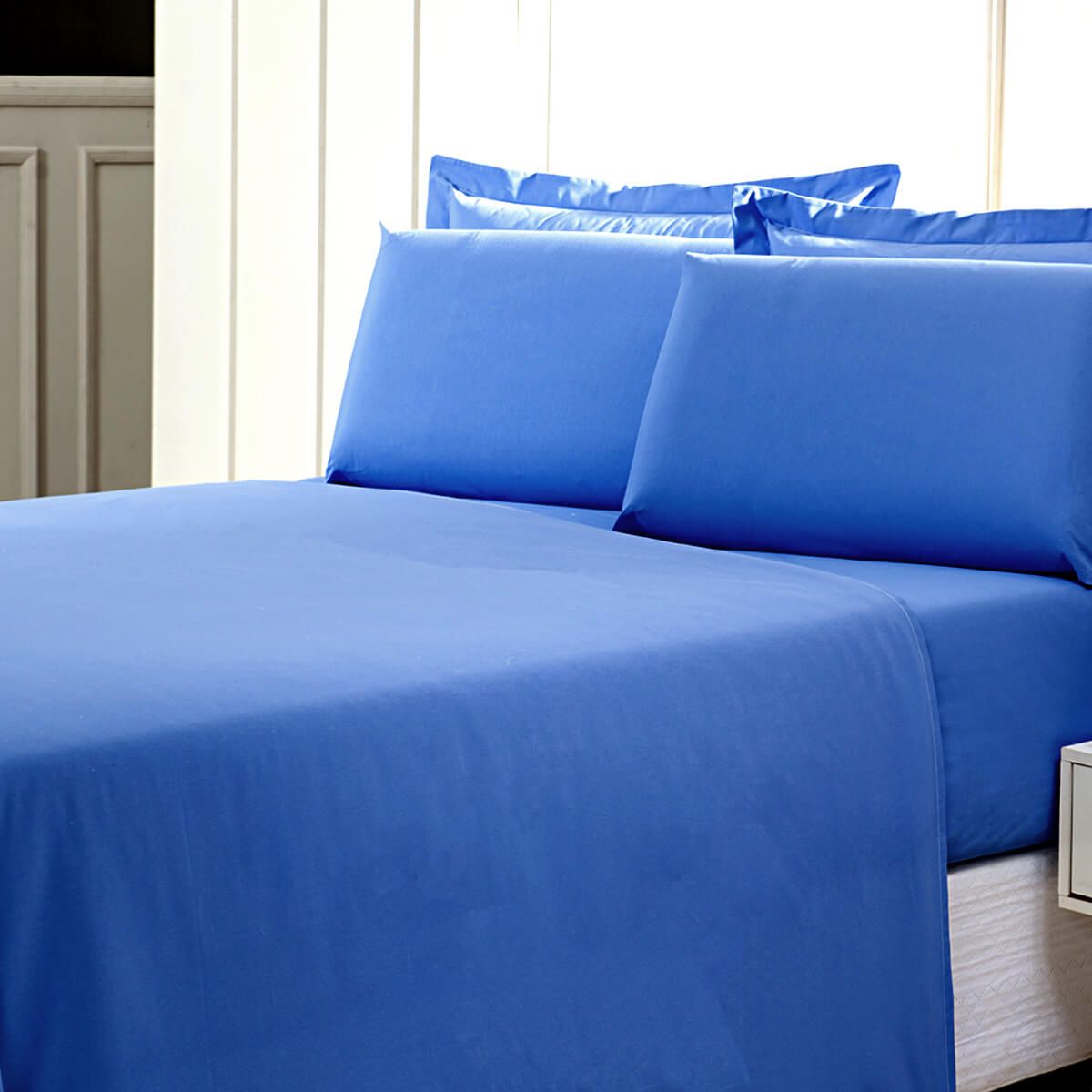 Enxoval de Hotel Sob Encomenda! Lençol Solteiro King Sem Elast  190x280 cm Percal 180 Fios Misto - Confort Azul Hospitalar