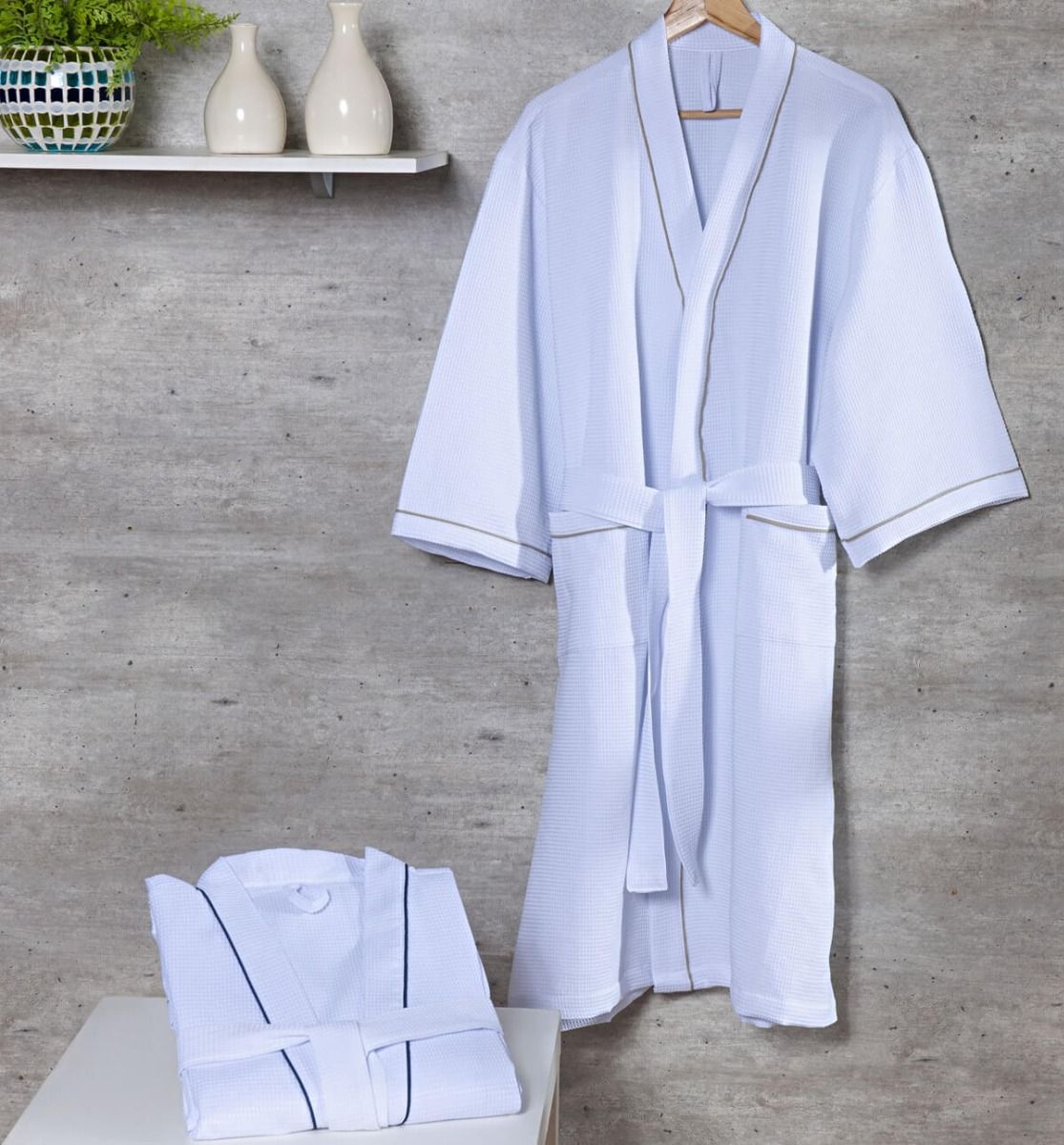 Roupao para Hotel Piquet Com Vivo Bege - Tamanho Único