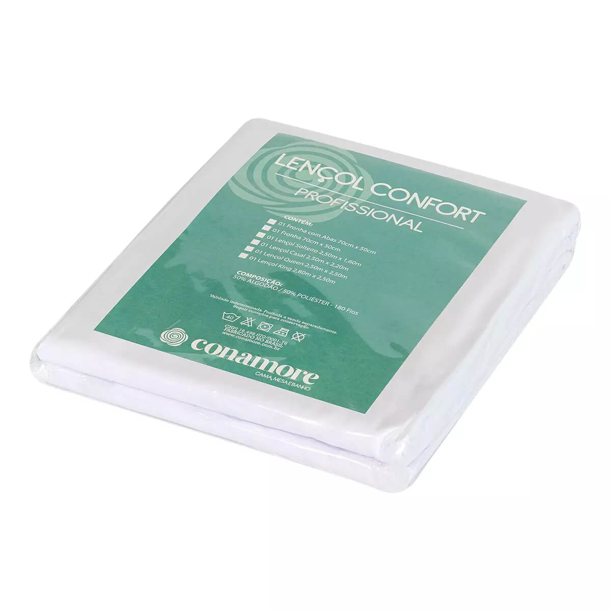 Lençol Solteiro BRANCO COM ELÁSTICO, 180 Fios Confort embalagem