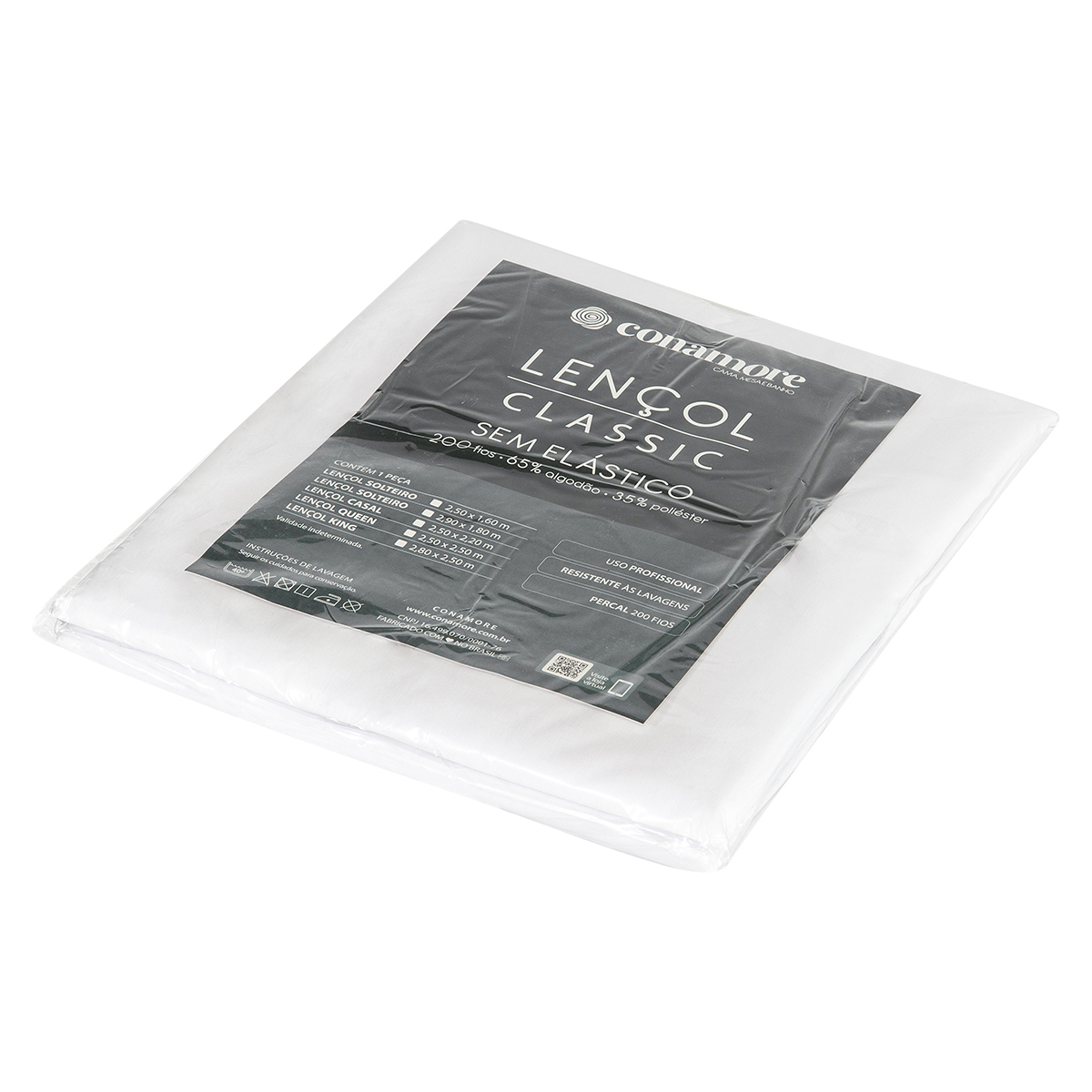 Embalagem Lençol Casal Branco Sem Elástico 200 fios misto - Classic Conamore Hotelaria