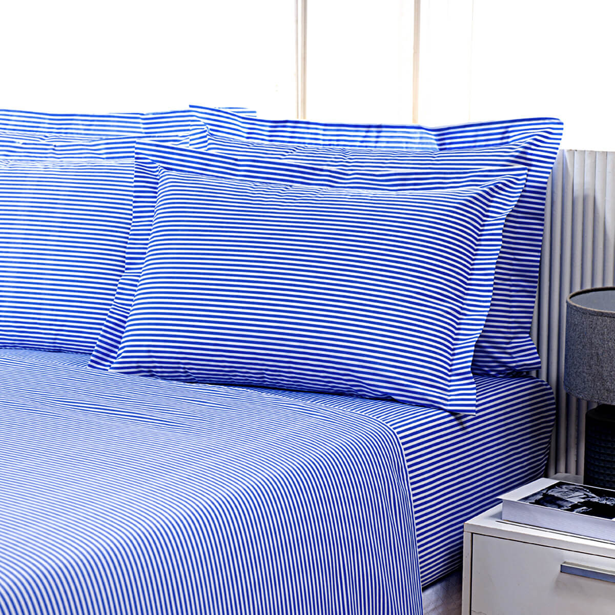 LENÇOL 180 FIOS LISTRADO AZUL