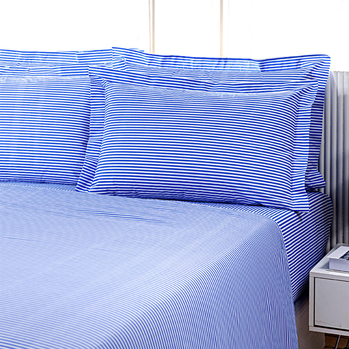 lençol azul com listras 180 fios