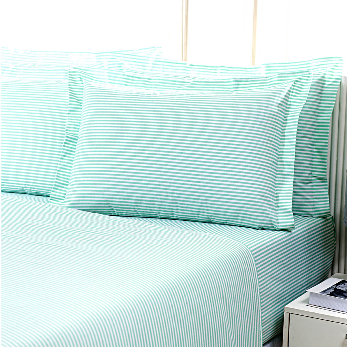 lençol 180 fios listrado verde