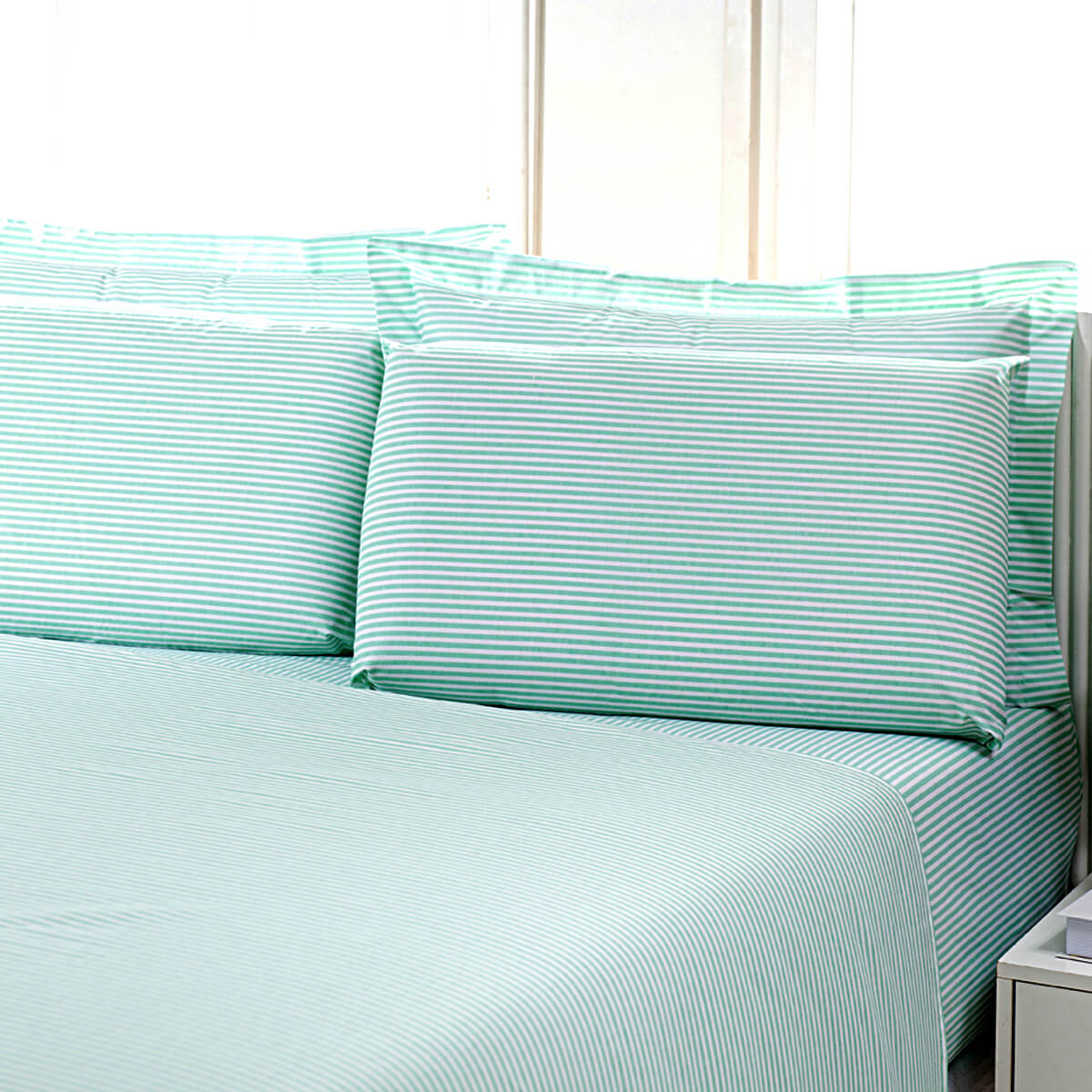 LENÇOL 180 FIOS LISTRADO VERDE